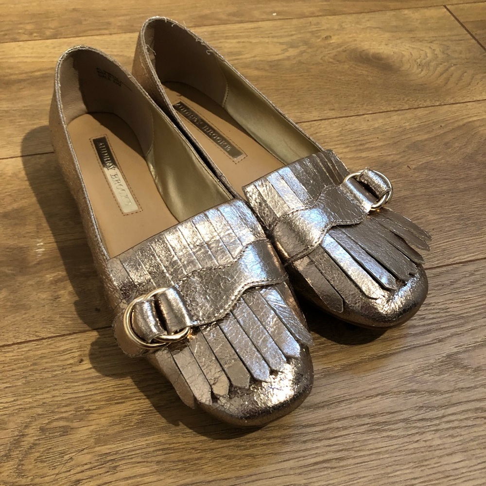 Gold Loafers Flats by Audrey Brooke